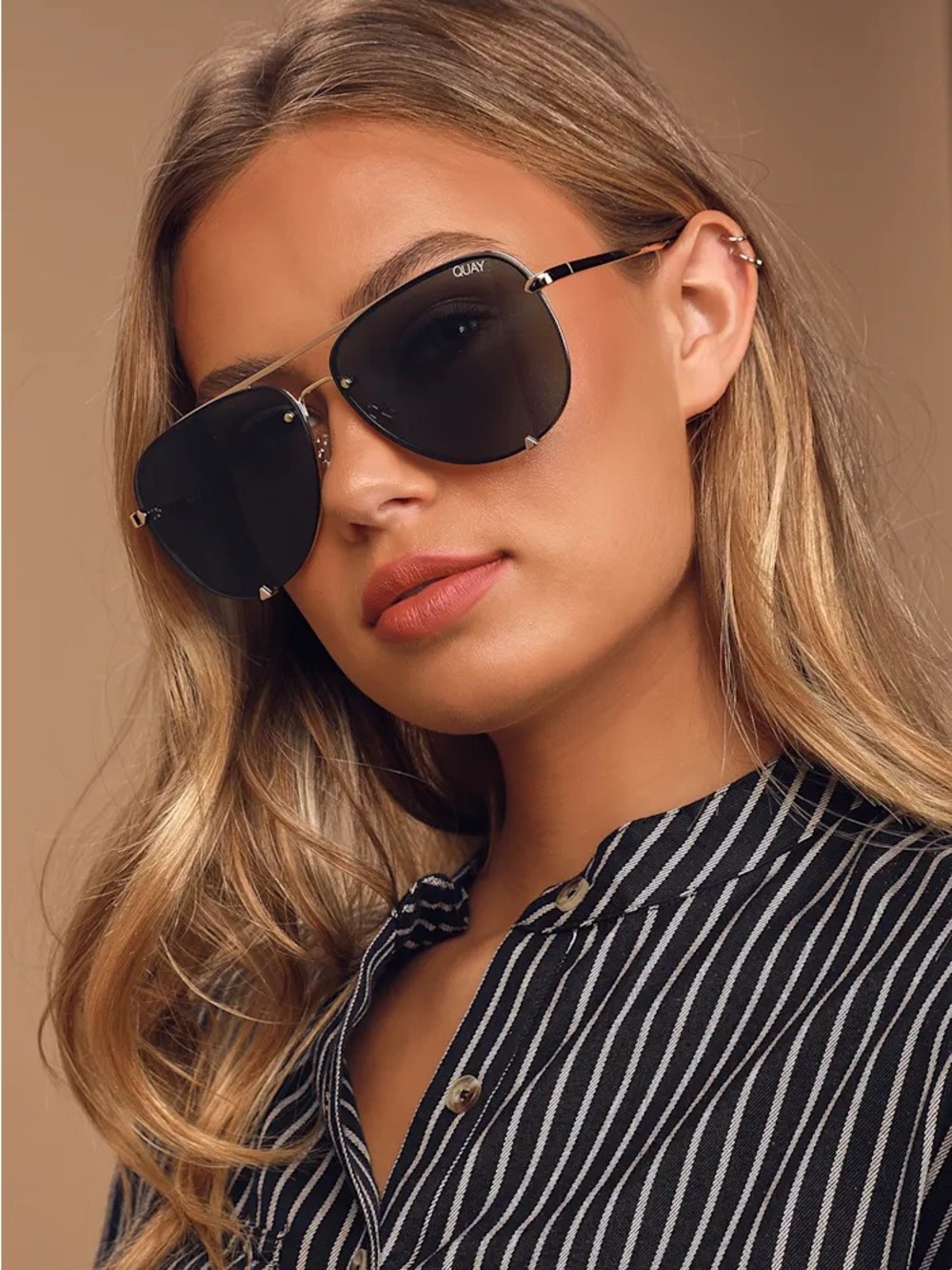 Quay Australia x Desi Gold Frame Sunglasses with Black Lenses